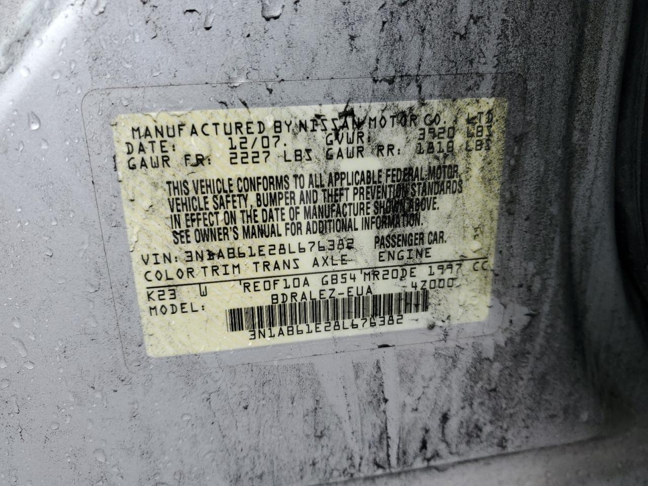 2008 Nissan Sentra 2.0 VIN: 3N1AB61E28L676382 Lot: 57962075