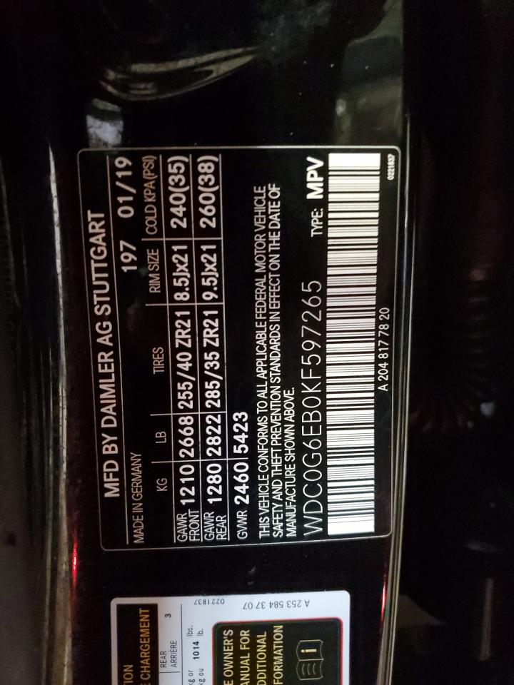 2019 Mercedes-Benz Glc 43 4Matic Amg VIN: WDC0G6EB0KF597265 Lot: 56787455