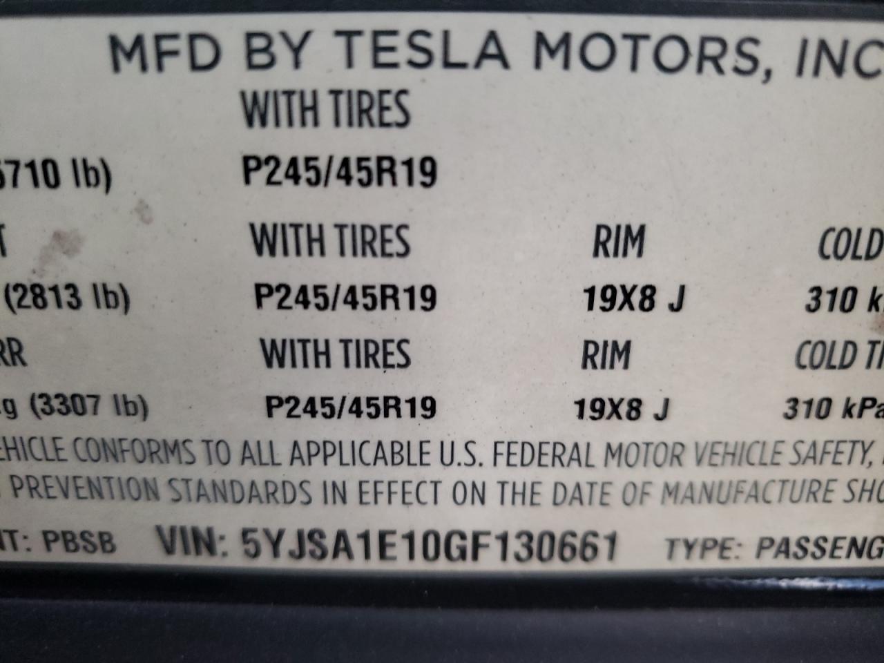 2016 Tesla Model S VIN: 5YJSA1E10GF130661 Lot: 57692915