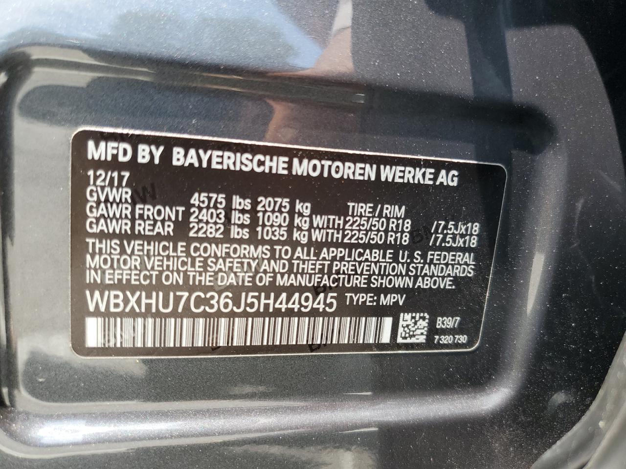 2018 BMW X1 Sdrive28I VIN: WBXHU7C36J5H44945 Lot: 57585635