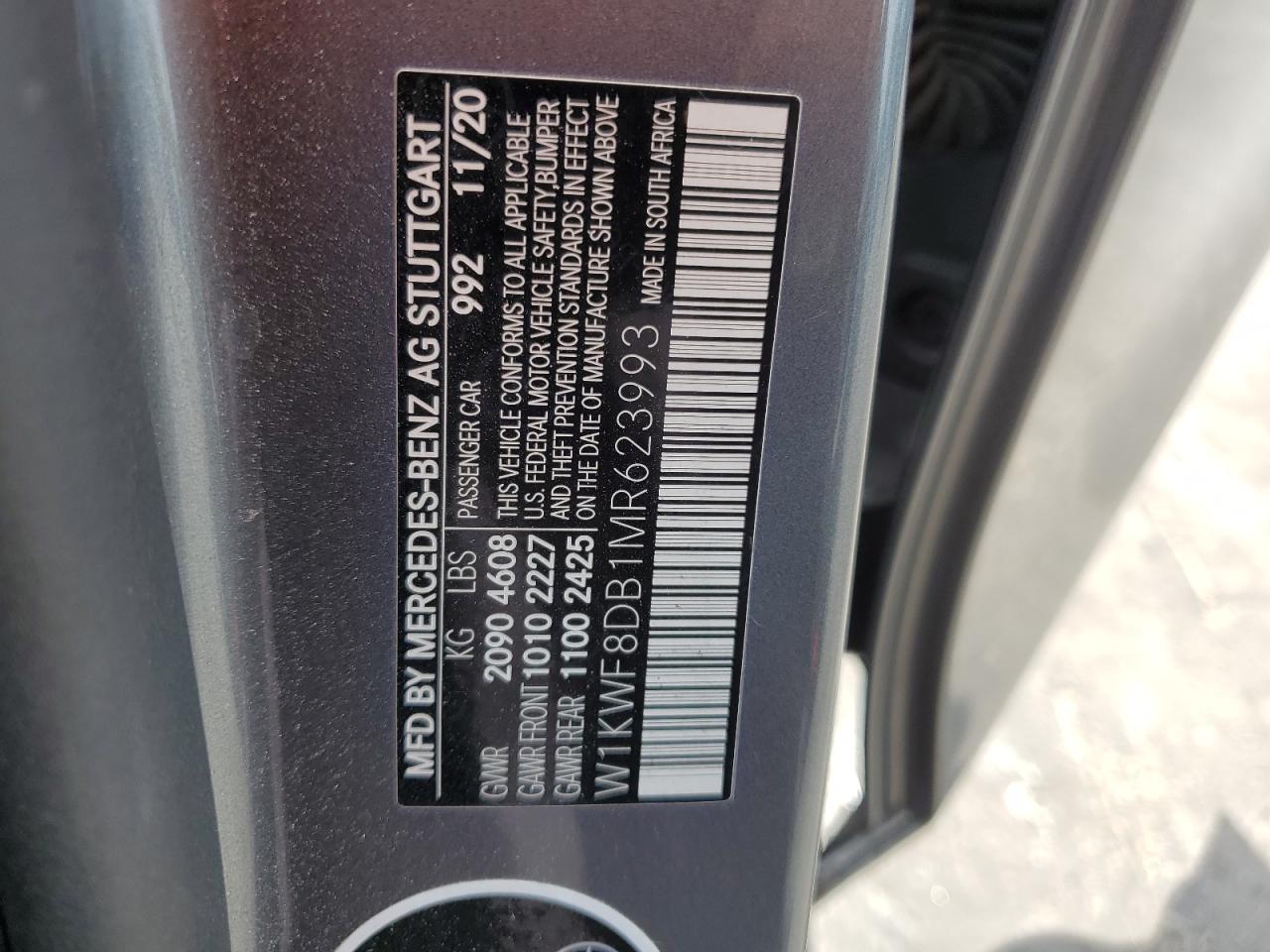 2021 Mercedes-Benz C 300 VIN: W1KWF8DB1MR623993 Lot: 56164565