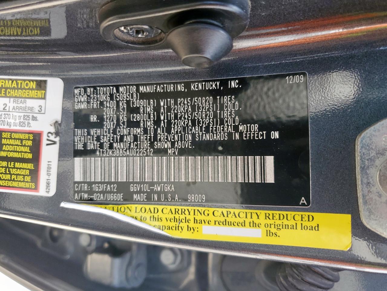 2010 Toyota Venza VIN: 4T3ZK3BB5AU022512 Lot: 56530265