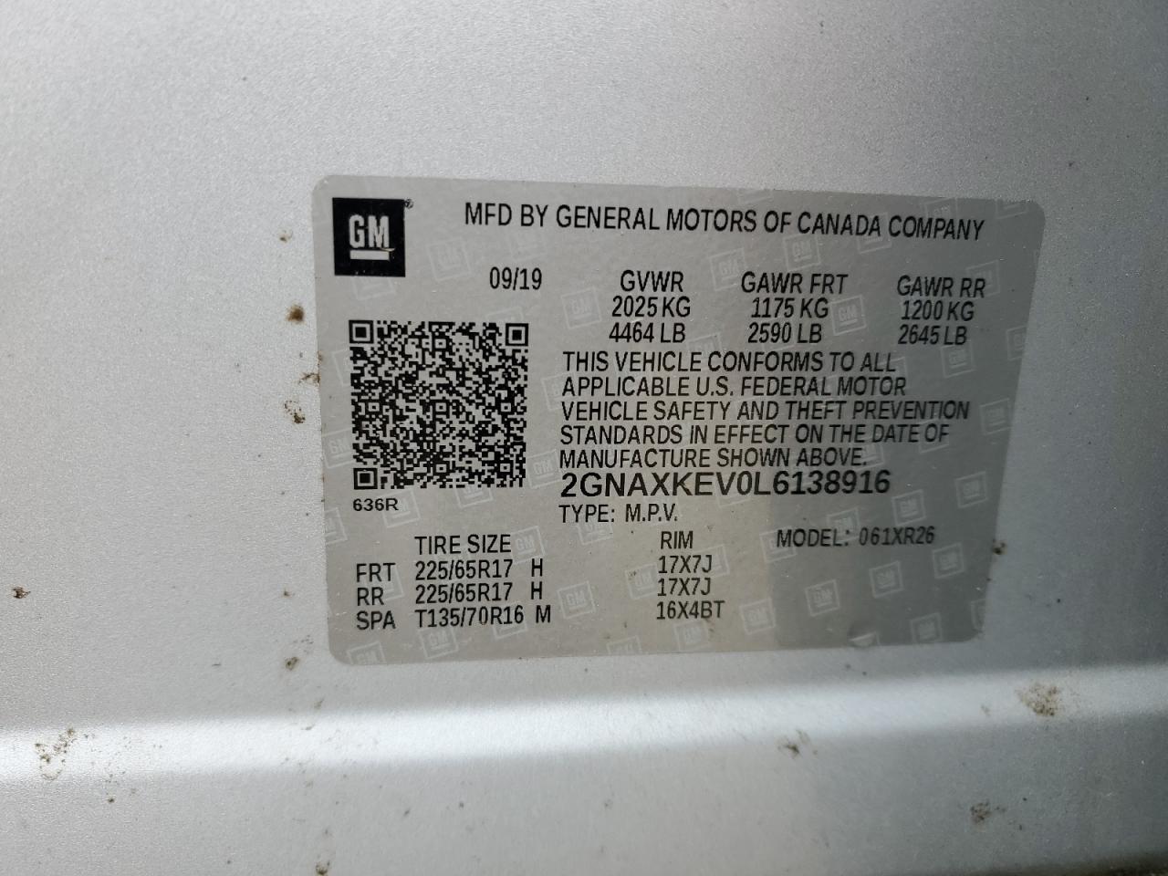 2020 Chevrolet Equinox Lt VIN: 2GNAXKEV0L6138916 Lot: 56694015