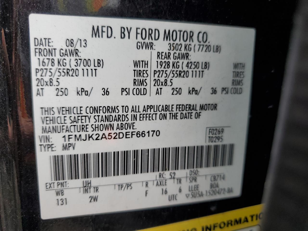 2013 Ford Expedition El Limited VIN: 1FMJK2A52DEF66170 Lot: 56281545