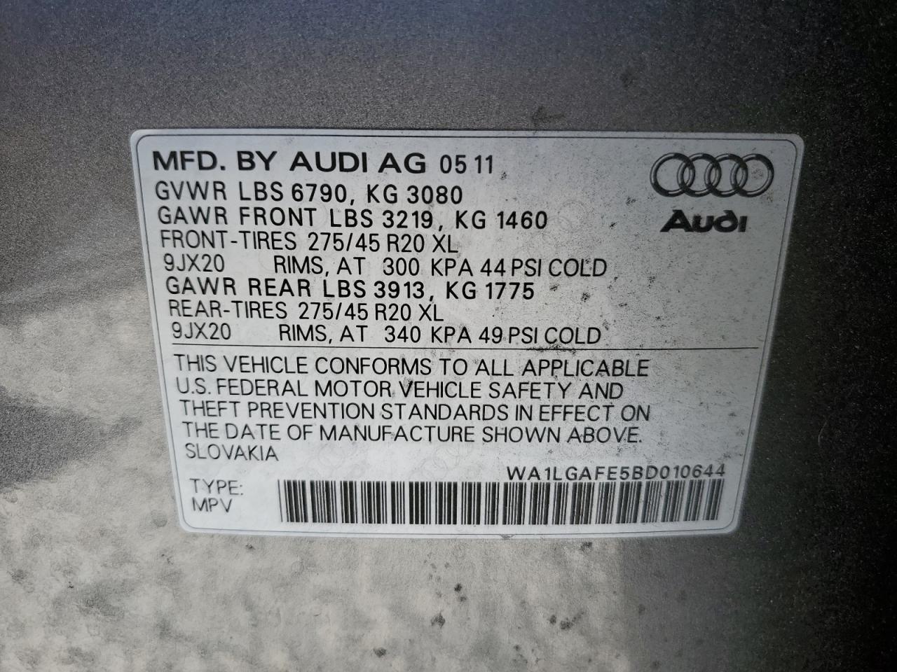 2011 Audi Q7 Premium Plus VIN: WA1LGAFE5BD010644 Lot: 58926745
