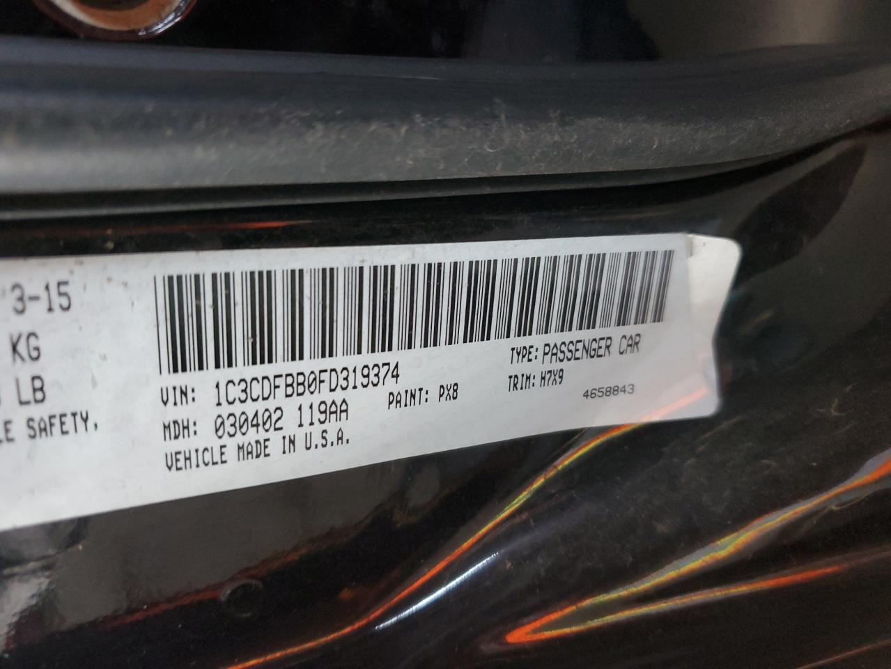 2015 Dodge Dart Sxt VIN: 1C3CDFBB0FD319374 Lot: 56564035