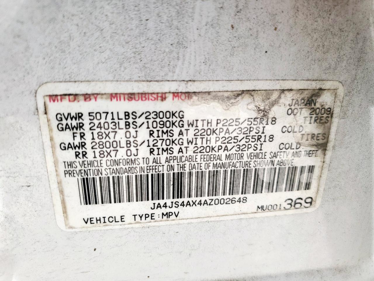 2010 Mitsubishi Outlander Xls VIN: JA4JS4AX4AZ002648 Lot: 57086765
