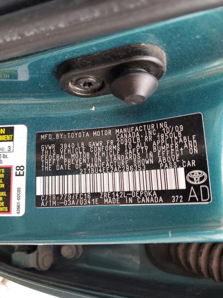 2010 Toyota Corolla Base VIN: 2T1BU4EE2AC286353 Lot: 57248055