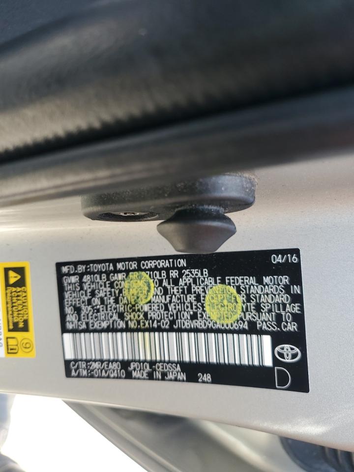 2016 Toyota Mirai VIN: JTDBVRBD9GA000694 Lot: 57515245