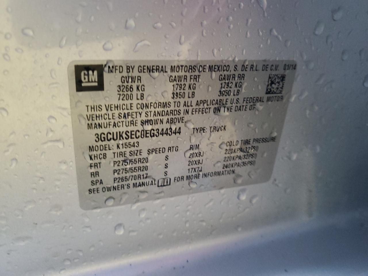 2014 Chevrolet Silverado K1500 Ltz VIN: 3GCUKSEC0EG344344 Lot: 58366535