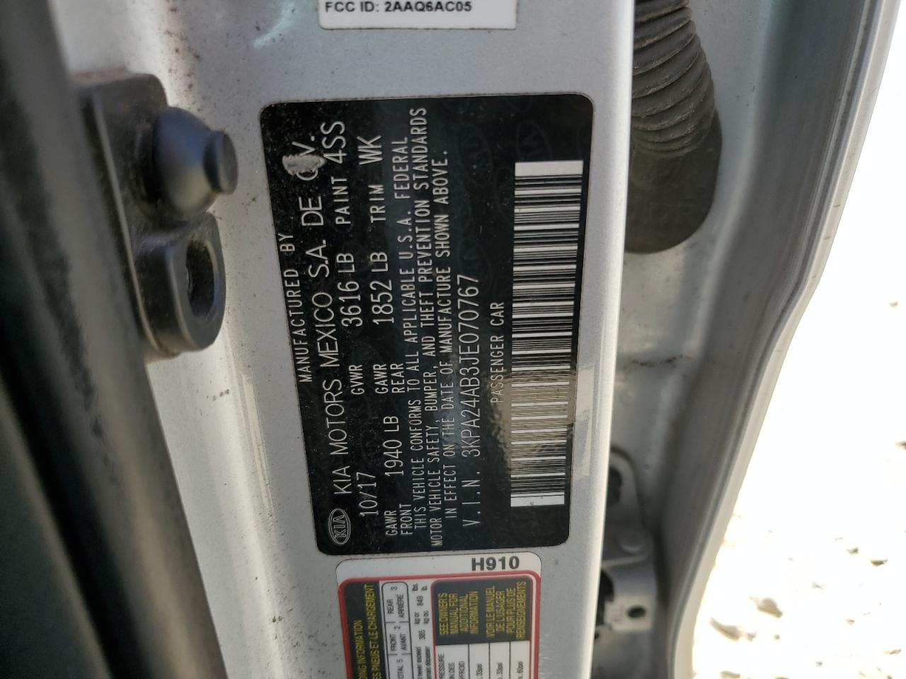 2018 Kia Rio Lx VIN: 3KPA24AB3JE070767 Lot: 56789315