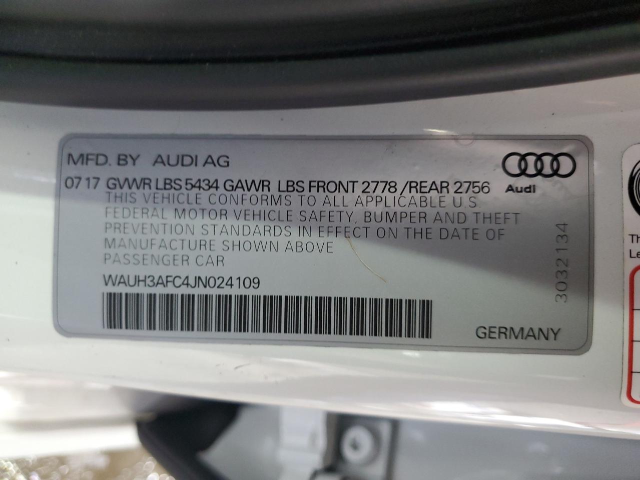 2018 Audi A6 Prestige VIN: WAUH3AFC4JN024109 Lot: 56914425