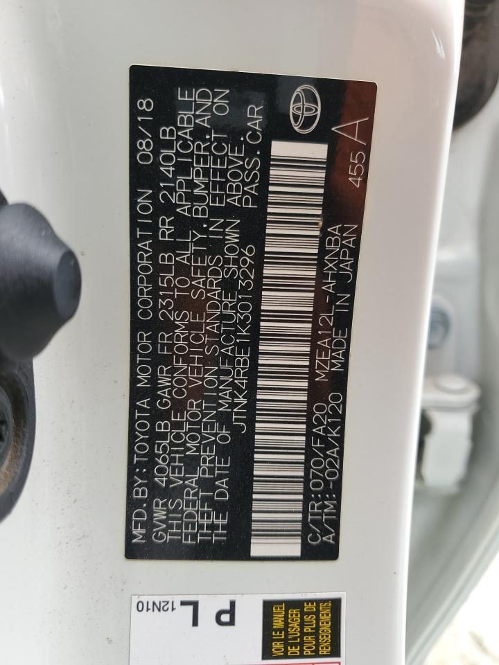 JTNK4RBE1K3013296 TOYOTA COROLLA 2019