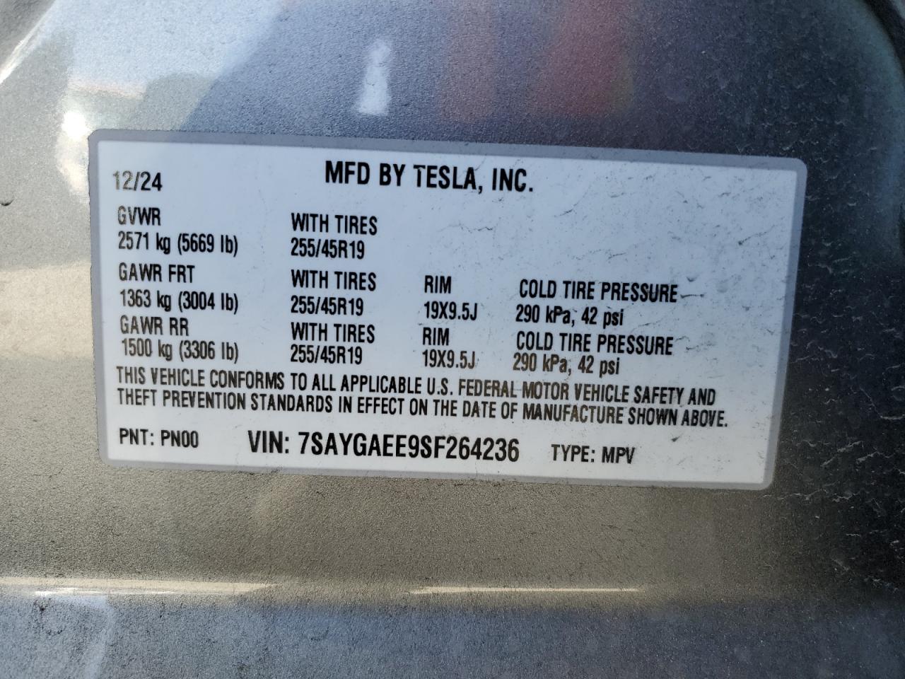 2025 Tesla Model Y VIN: 7SAYGAEE9SF264236 Lot: 57179185