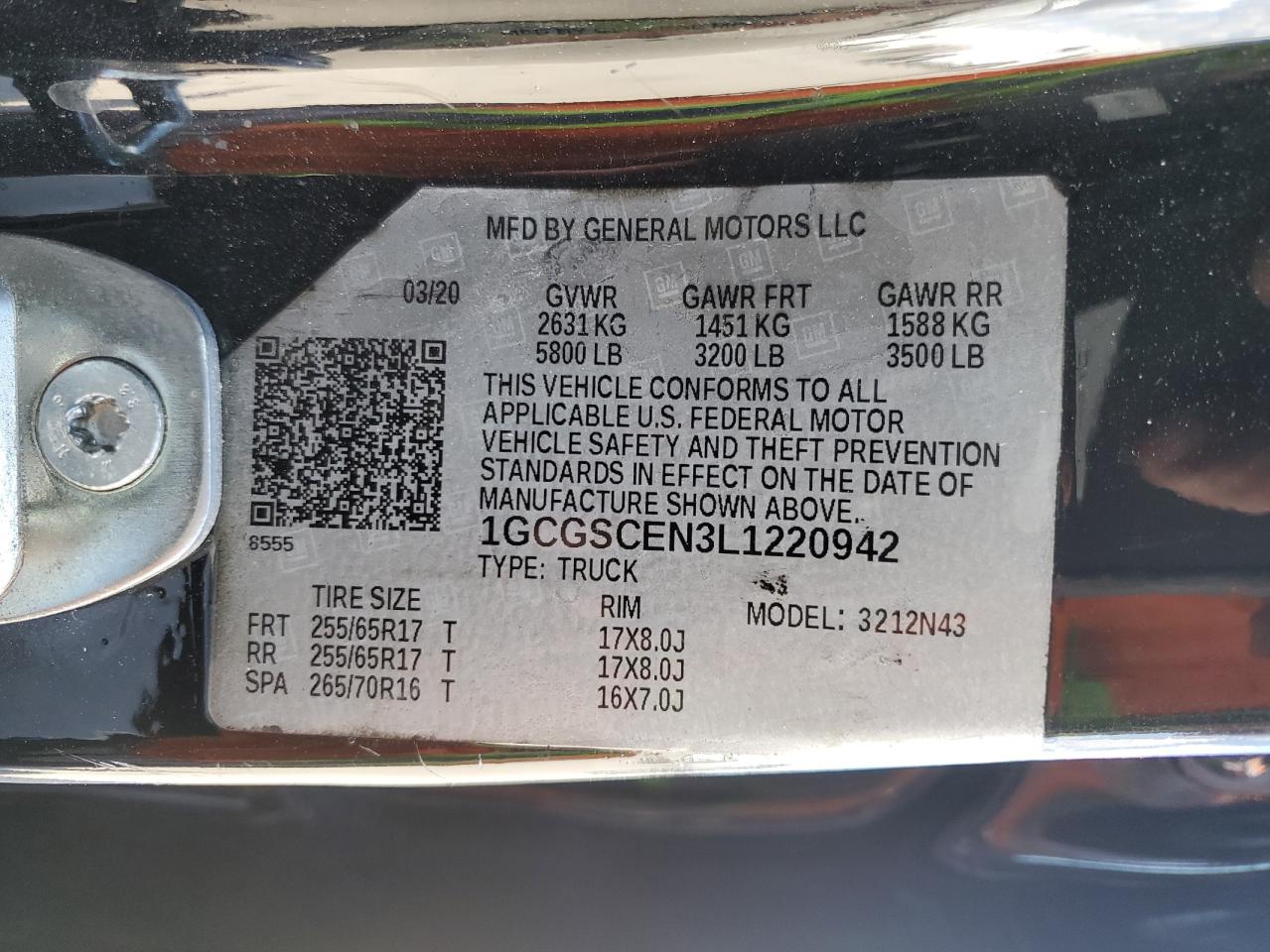 2020 Chevrolet Colorado Lt VIN: 1GCGSCEN3L1220942 Lot: 56908395