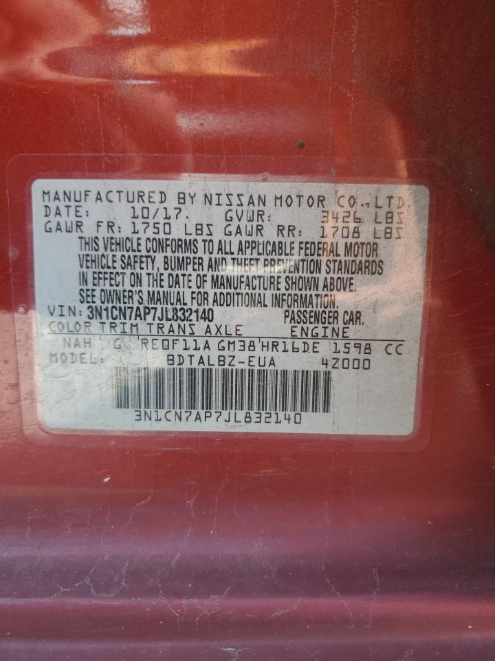 2018 Nissan Versa S VIN: 3N1CN7AP7JL832140 Lot: 56758825