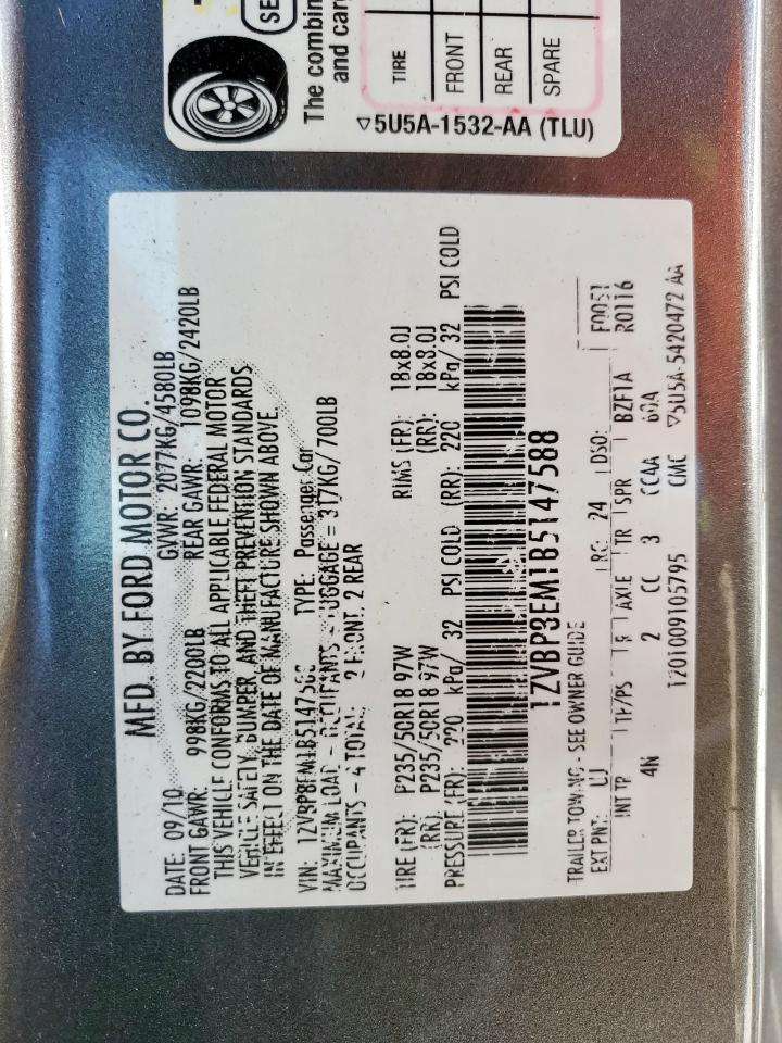2011 Ford Mustang VIN: 1ZVBP8EM1B5147588 Lot: 56572815