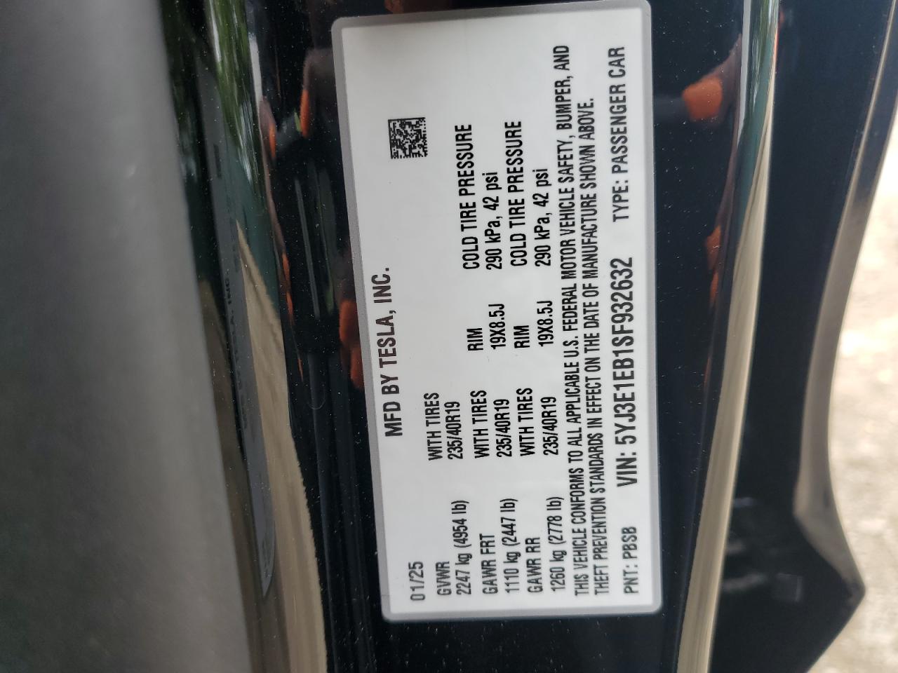 2025 Tesla Model 3 VIN: 5YJ3E1EB1SF932632 Lot: 56929695