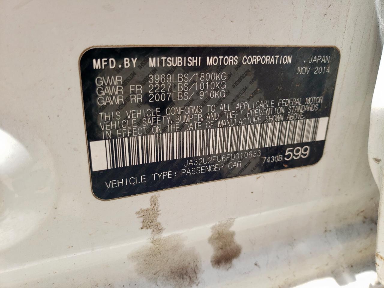 2015 Mitsubishi Lancer Es VIN: JA32U2FU6FU010633 Lot: 57348845