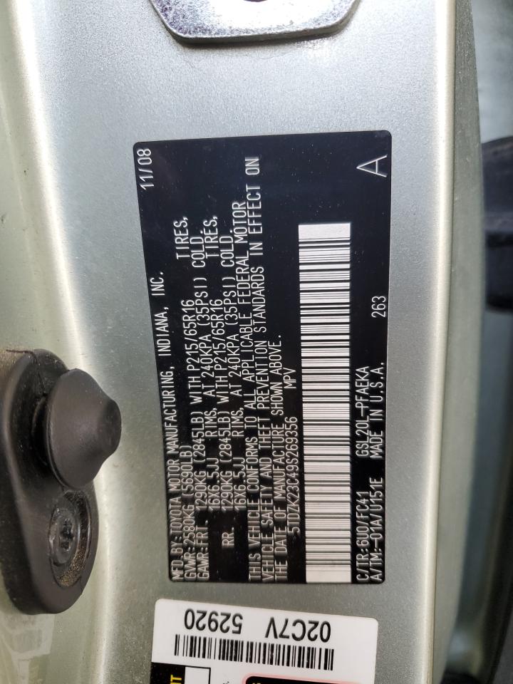 2009 Toyota Sienna Ce VIN: 5TDZK23C49S269356 Lot: 56311965