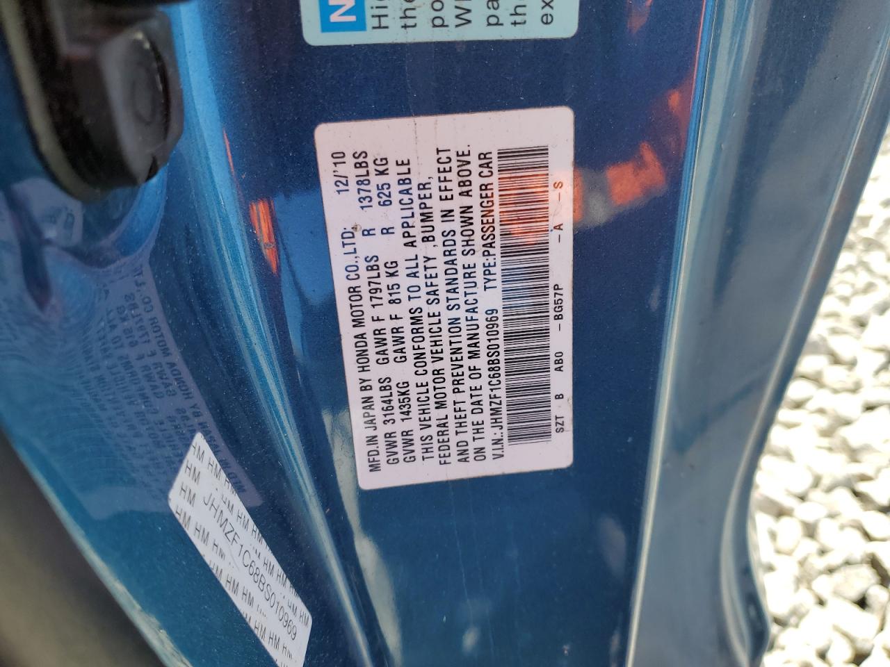 2011 Honda Cr-Z Ex VIN: JHMZF1C68BS010969 Lot: 57724055