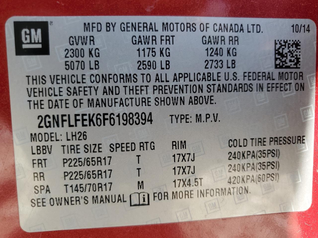 2015 Chevrolet Equinox Lt VIN: 2GNFLFEK6F6198394 Lot: 55489825