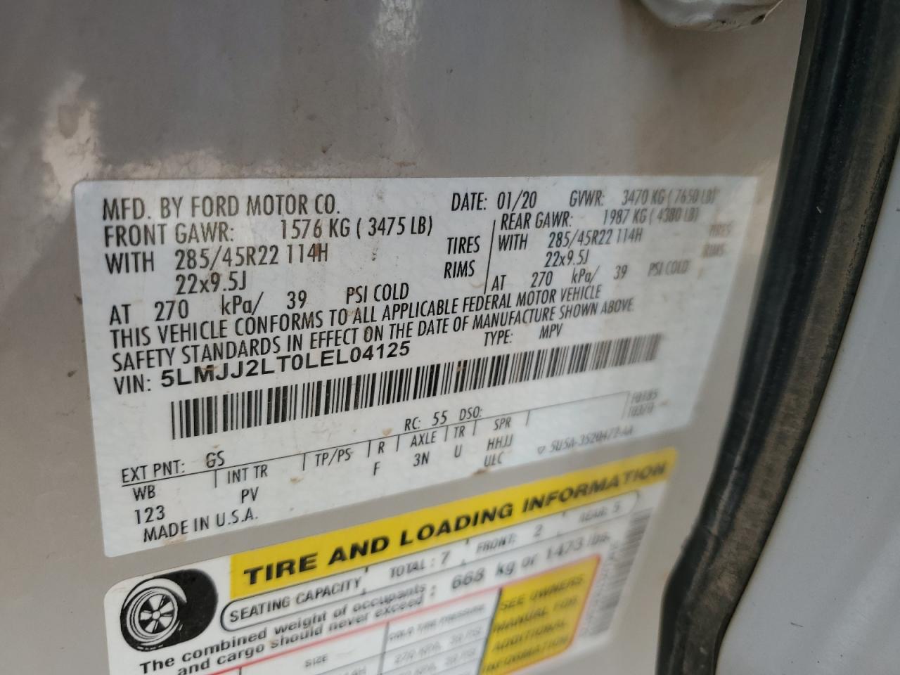 2020 Lincoln Navigator Reserve VIN: 5LMJJ2LT0LEL04125 Lot: 59053145