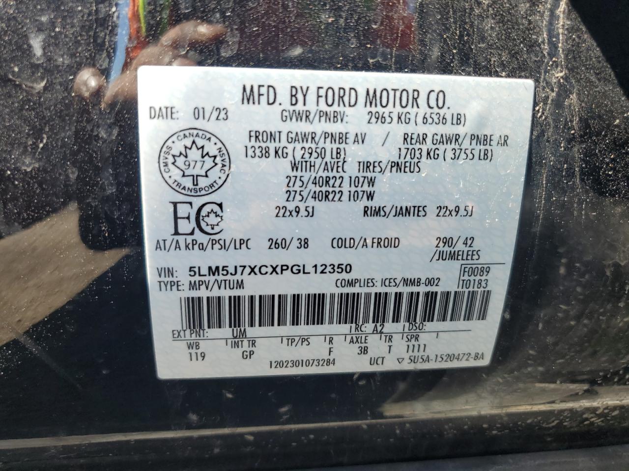 2023 Lincoln Aviator Reserve VIN: 5LM5J7XCXPGL12350 Lot: 58181475