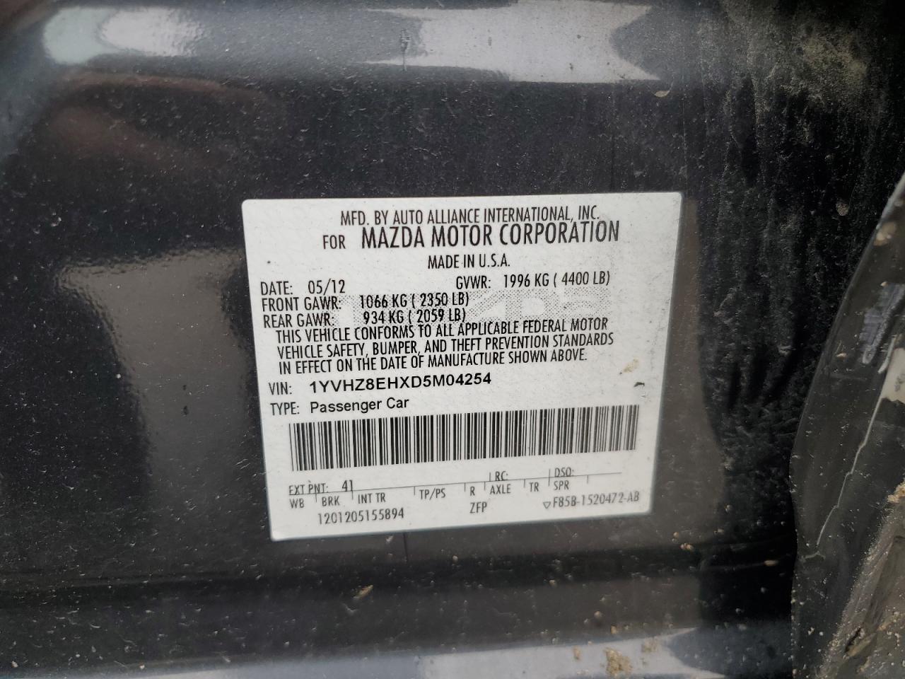 2013 Mazda 6 Touring Plus VIN: 1YVHZ8EHXD5M04254 Lot: 56932965