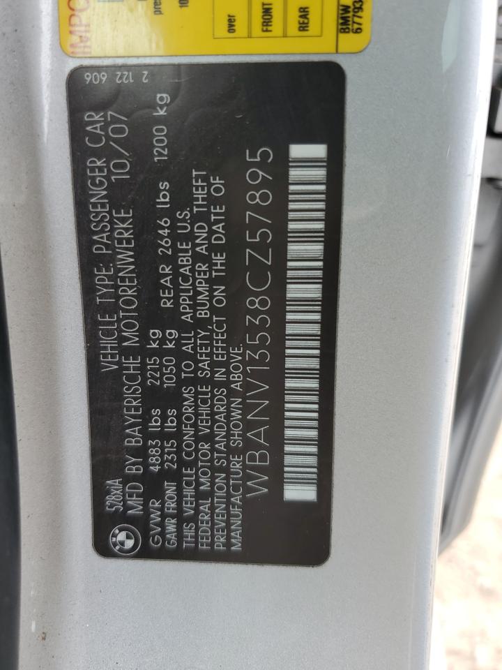 2008 BMW 528 Xi VIN: WBANV13538CZ57895 Lot: 56303405
