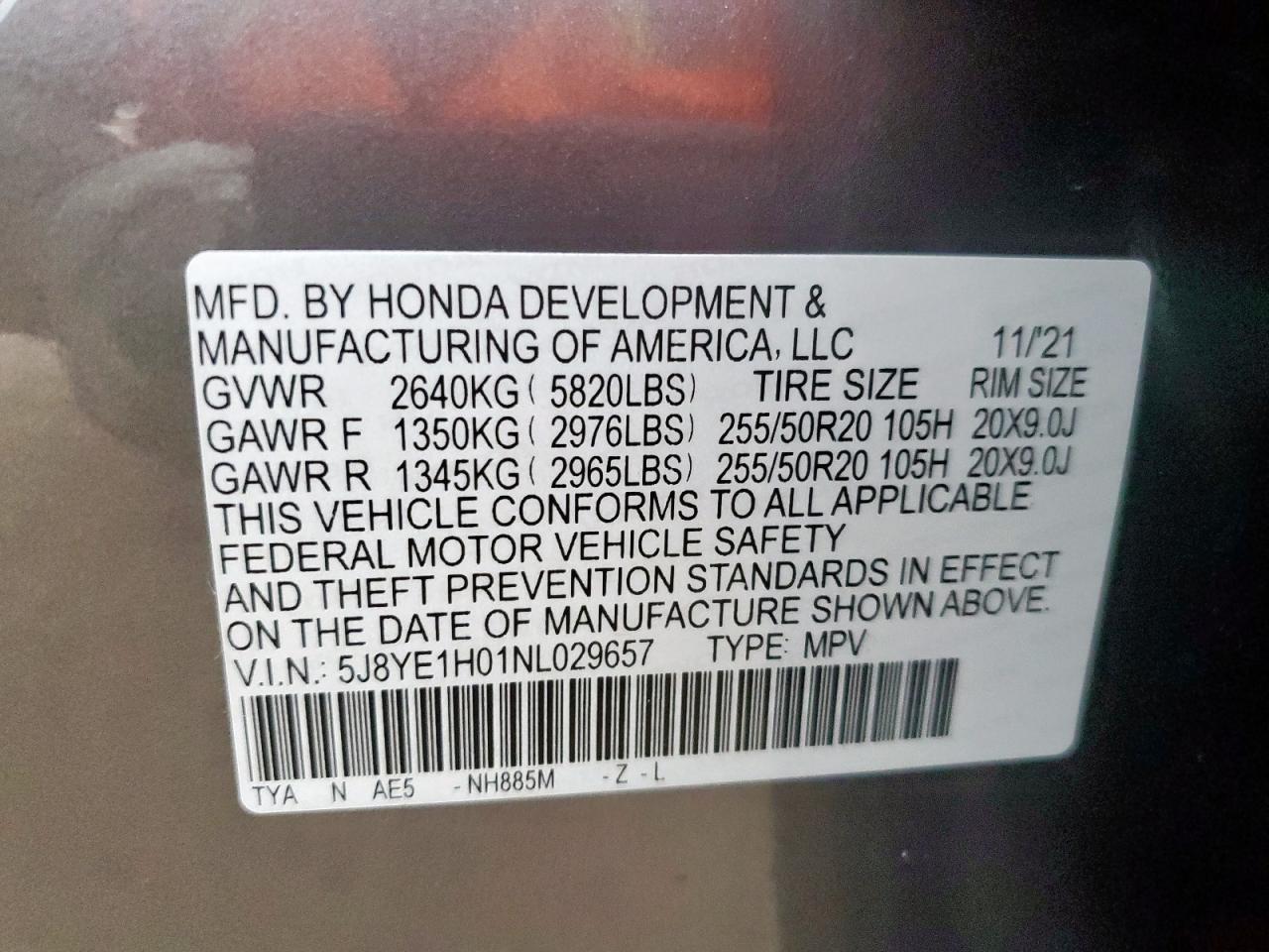 2022 Acura Mdx A-Spec VIN: 5J8YE1H01NL029657 Lot: 58671615