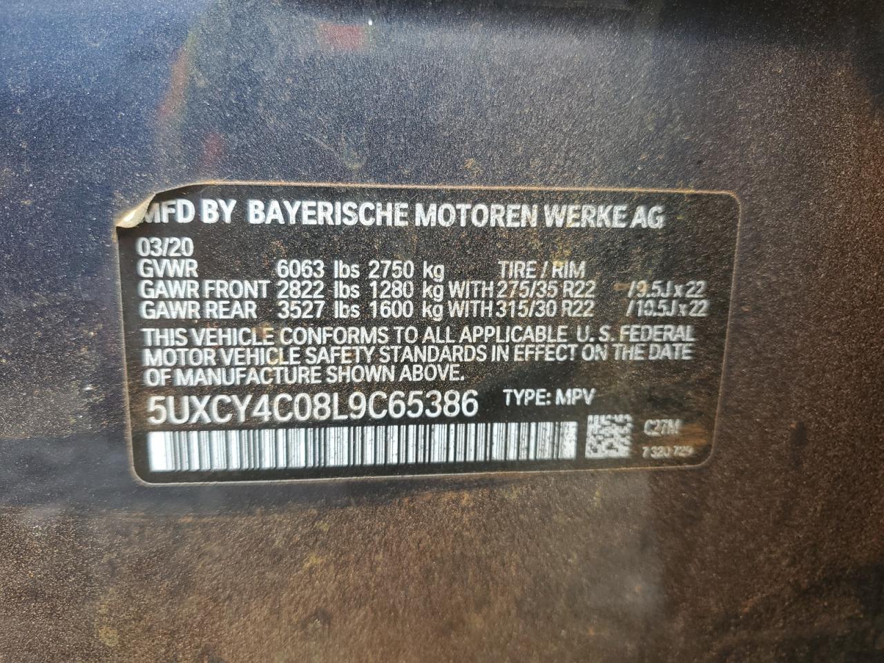 2020 BMW X6 Sdrive 40I VIN: 5UXCY4C08L9C65386 Lot: 52544565