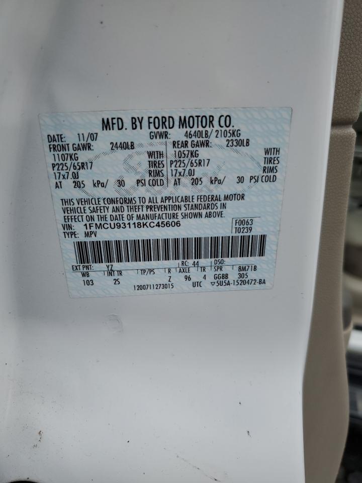 2008 Ford Escape Xlt VIN: 1FMCU93118KC45606 Lot: 58634705