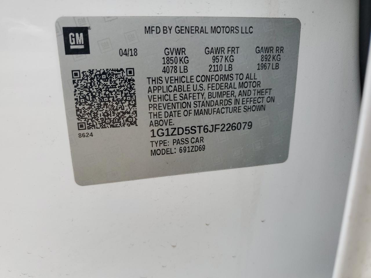 1G1ZD5ST6JF226079 CHEVROLET MALIBU 2018