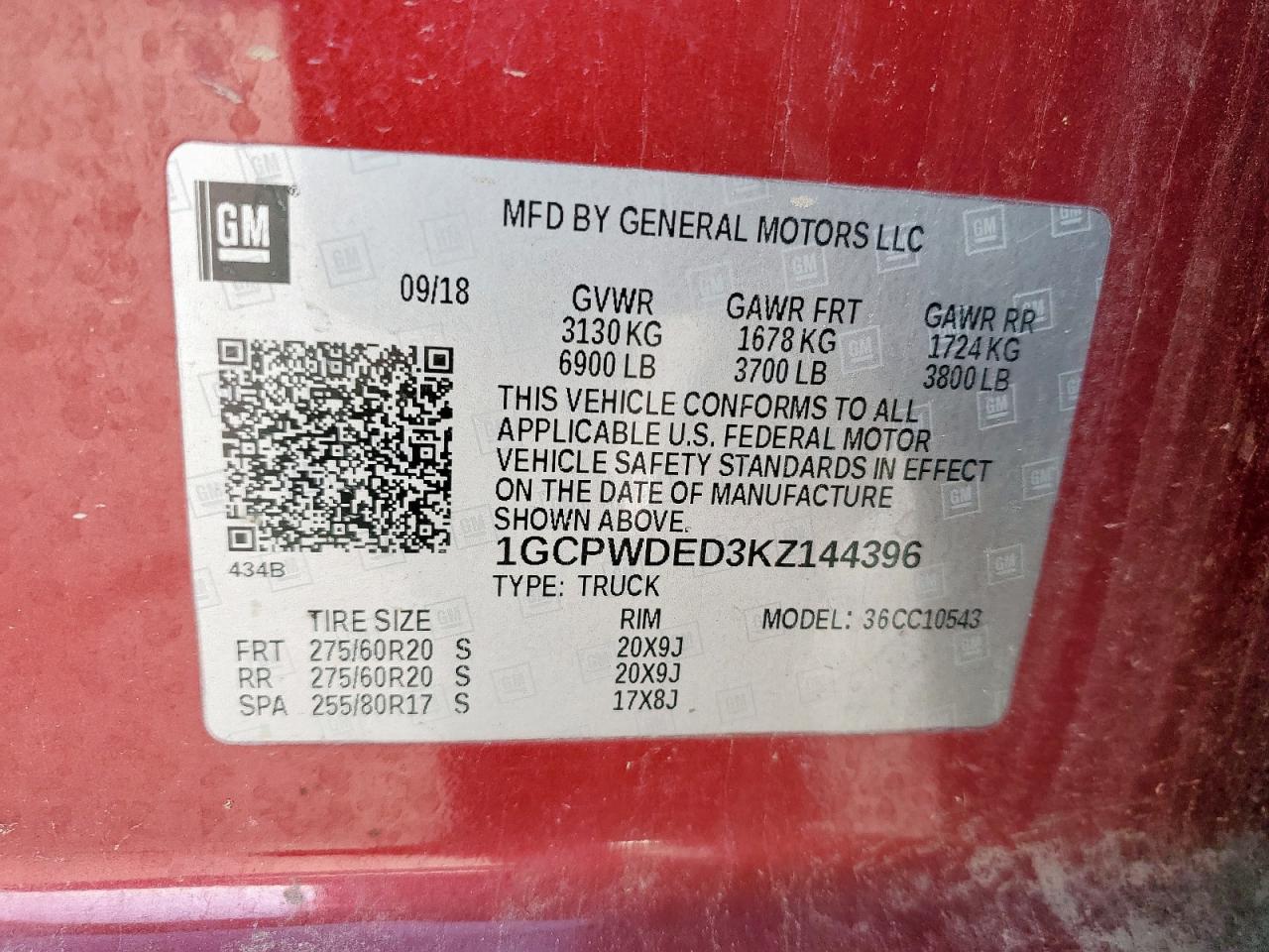 2019 Chevrolet Silverado C1500 Rst VIN: 1GCPWDED3KZ144396 Lot: 55790415