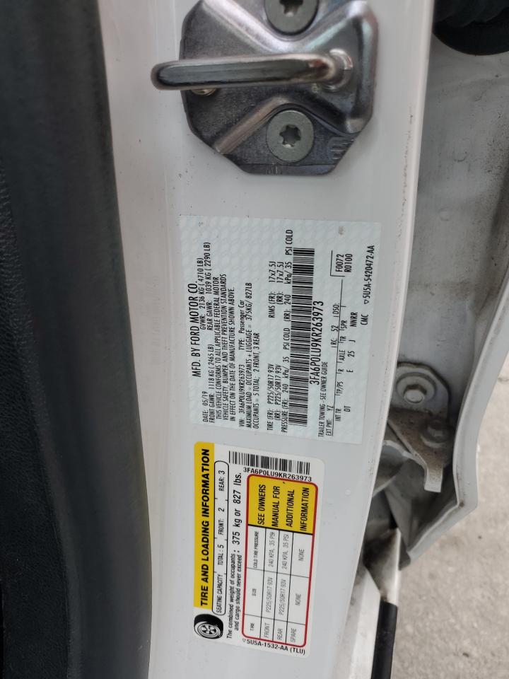 2019 Ford Fusion Se VIN: 3FA6P0LU9KR263973 Lot: 54040435