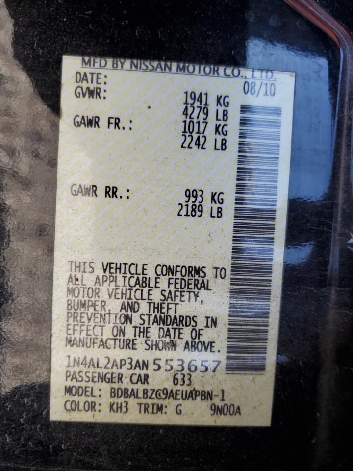 2010 Nissan Altima Base VIN: 1N4AL2AP3AN553657 Lot: 58999085