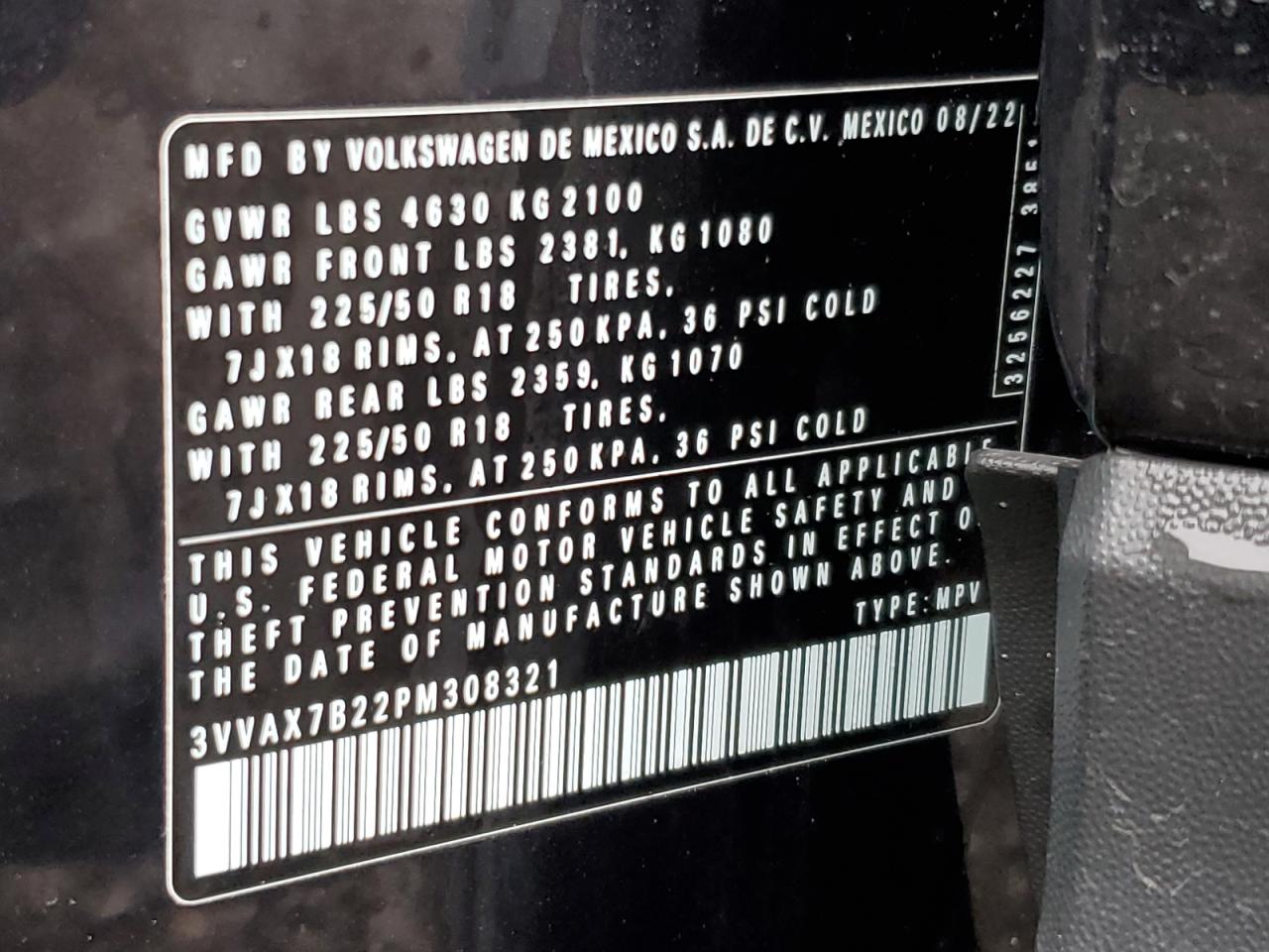 2023 Volkswagen Taos S VIN: 3VVAX7B22PM308321 Lot: 55576415