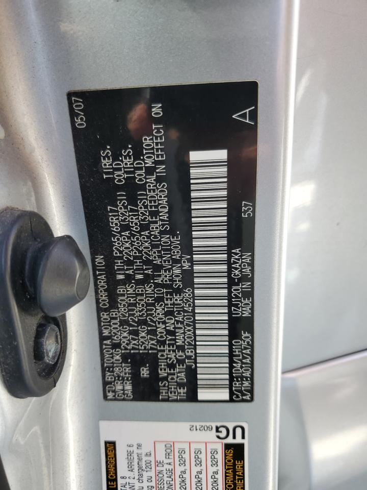 2007 Lexus Gx 470 VIN: JTJBT20XX70145286 Lot: 56573825
