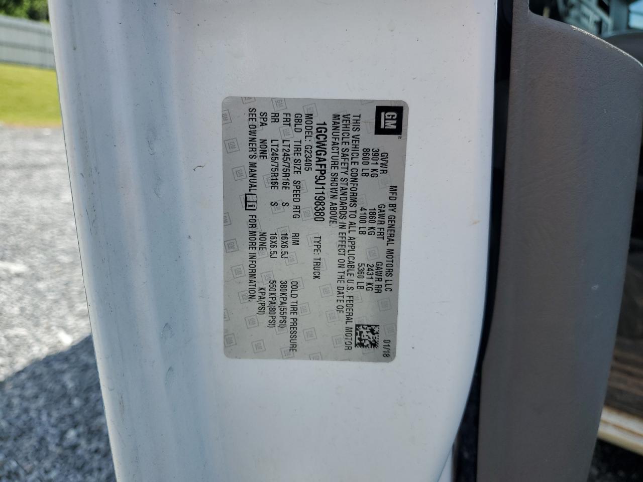 2018 Chevrolet Express G2500 VIN: 1GCWGAFP9J1198380 Lot: 57449965