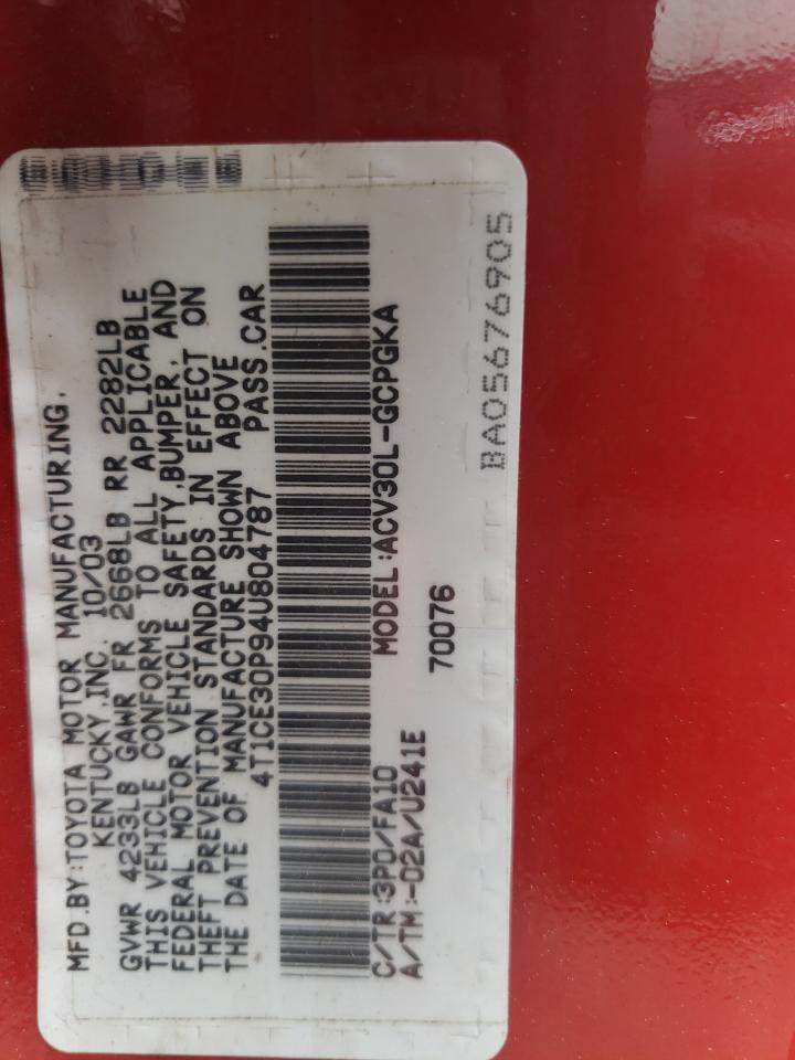 4t1ce30p94u804787 4T1CE30P94U804787 2004 Toyota Camry Solara Se