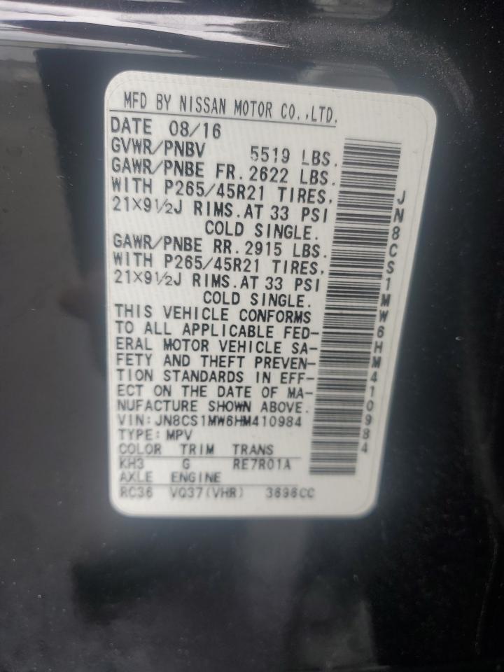 2017 Infiniti Qx70 VIN: JN8CS1MW6HM410984 Lot: 56167415