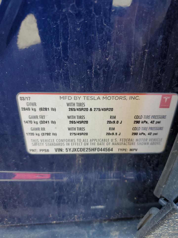 2017 Tesla Model X VIN: 5YJXCDE25HF044564 Lot: 57324205