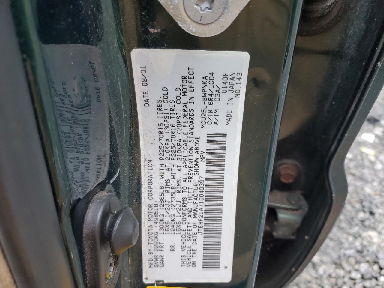 2001 Toyota Highlander VIN: JTEHF21A710040397 Lot: 57078975