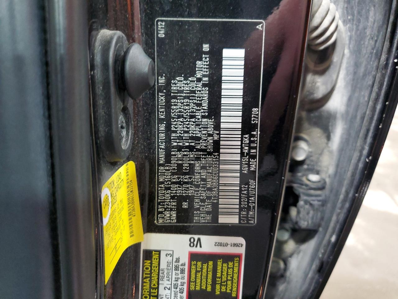 2012 Toyota Venza Le VIN: 4T3BA3BB6CU033154 Lot: 55939075