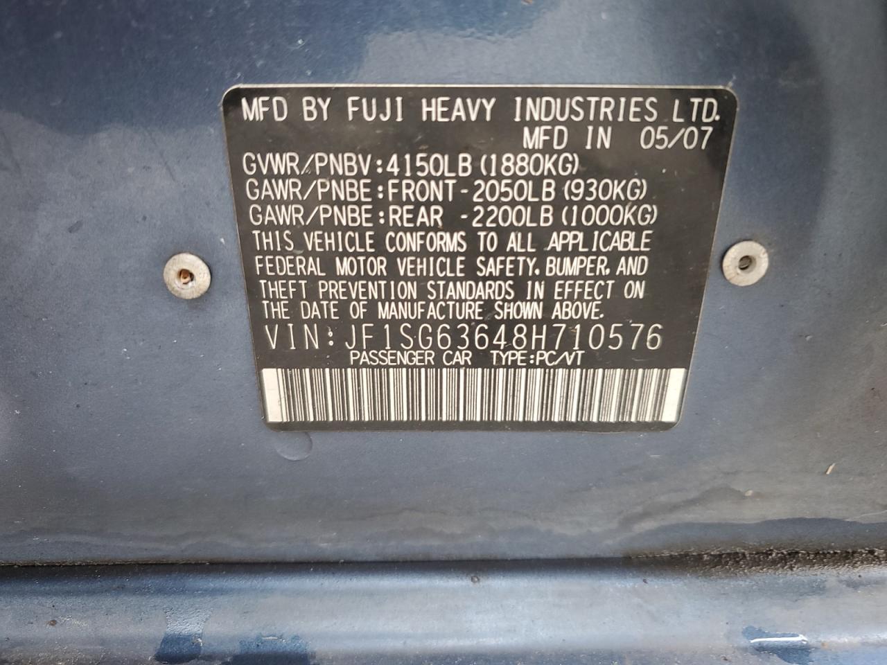2008 Subaru Forester 2.5X VIN: JF1SG63648H710576 Lot: 56756425