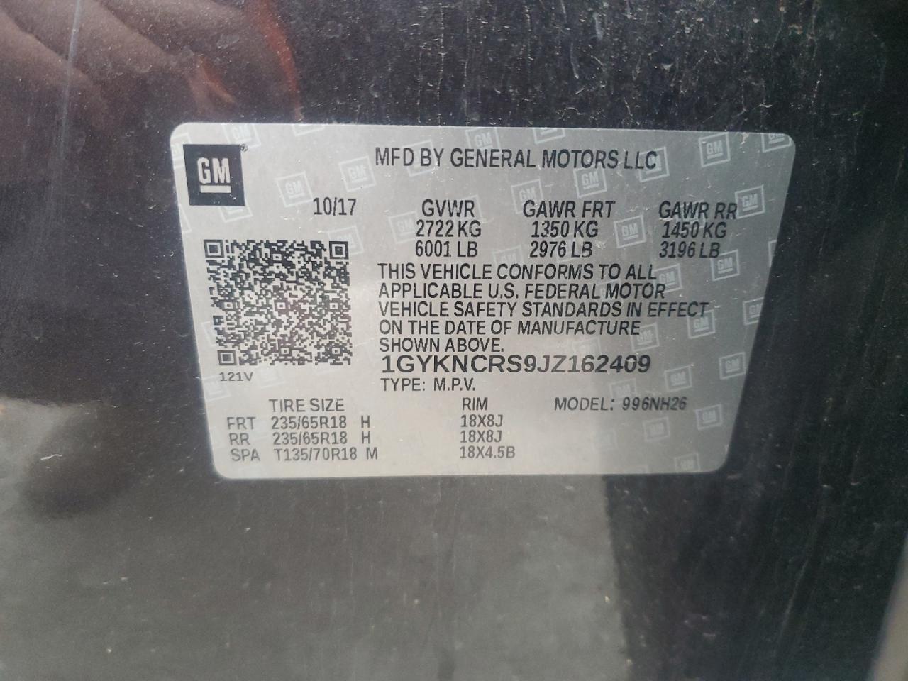 2018 Cadillac Xt5 Luxury VIN: 1GYKNCRS9JZ162409 Lot: 58037625