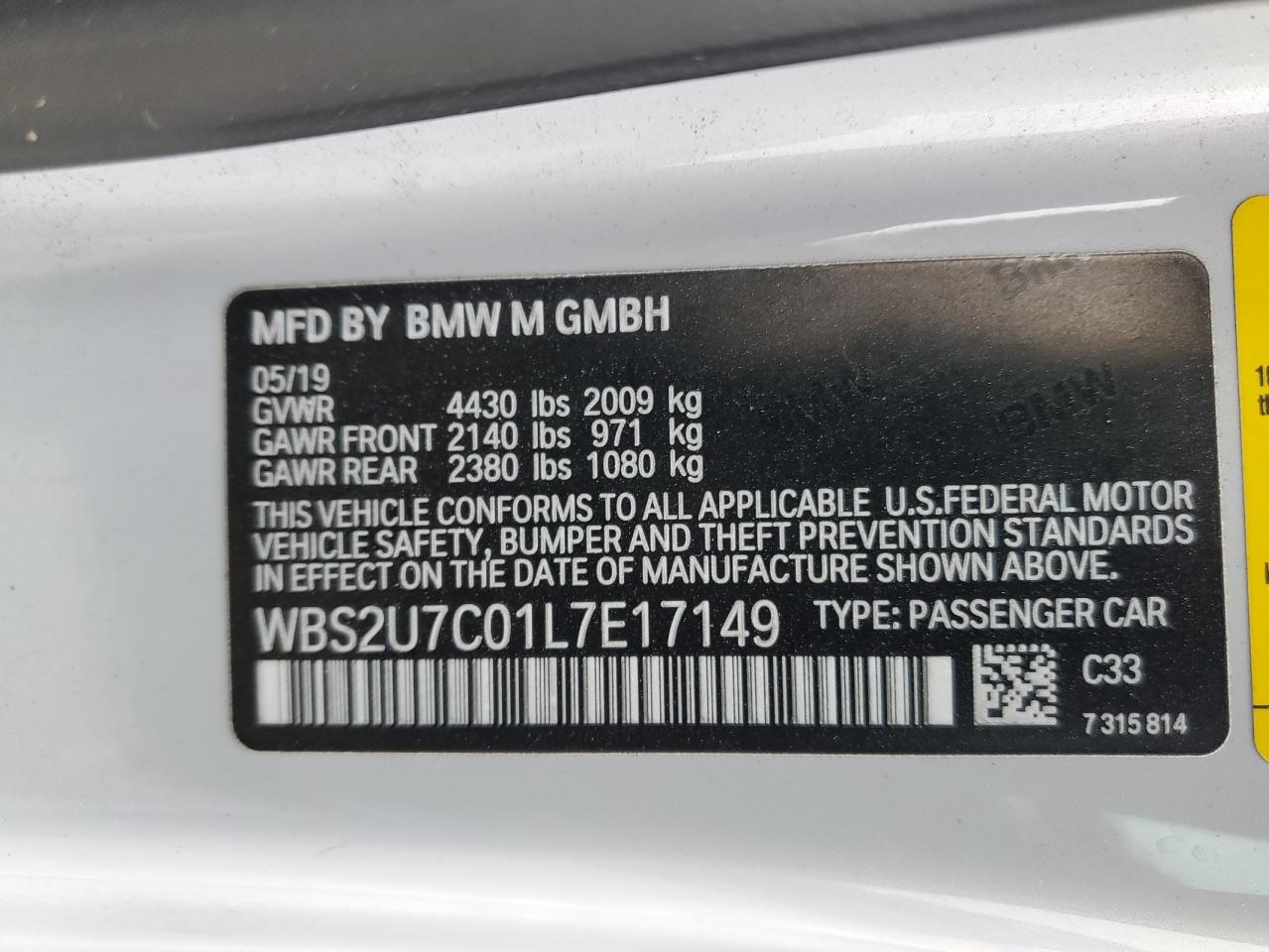 2020 BMW M2 Competition VIN: WBS2U7C01L7E17149 Lot: 55463355