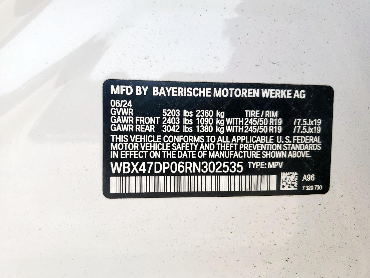 2024 BMW X3 Sdrive30I VIN: WBX47DP06RN302535 Lot: 57026845
