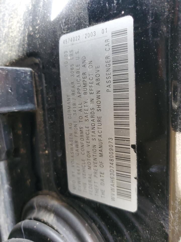 2004 Volkswagen Phaeton 6.0 VIN: WVWAH63D748009073 Lot: 58343905